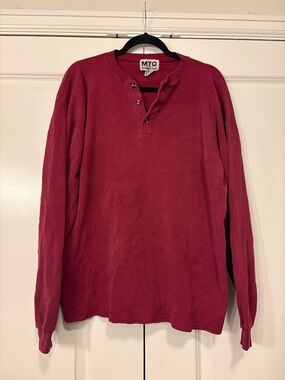 MT Long-Sleeve Henley in Deep Berry Red